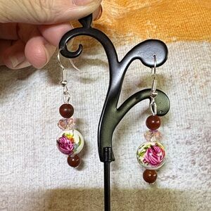 Hand Crafted Floral Beaded Earrings with AB Crystals